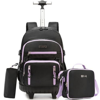 Schultrolley Rucksack Mädchen Lila & Schwarz mit Rollen