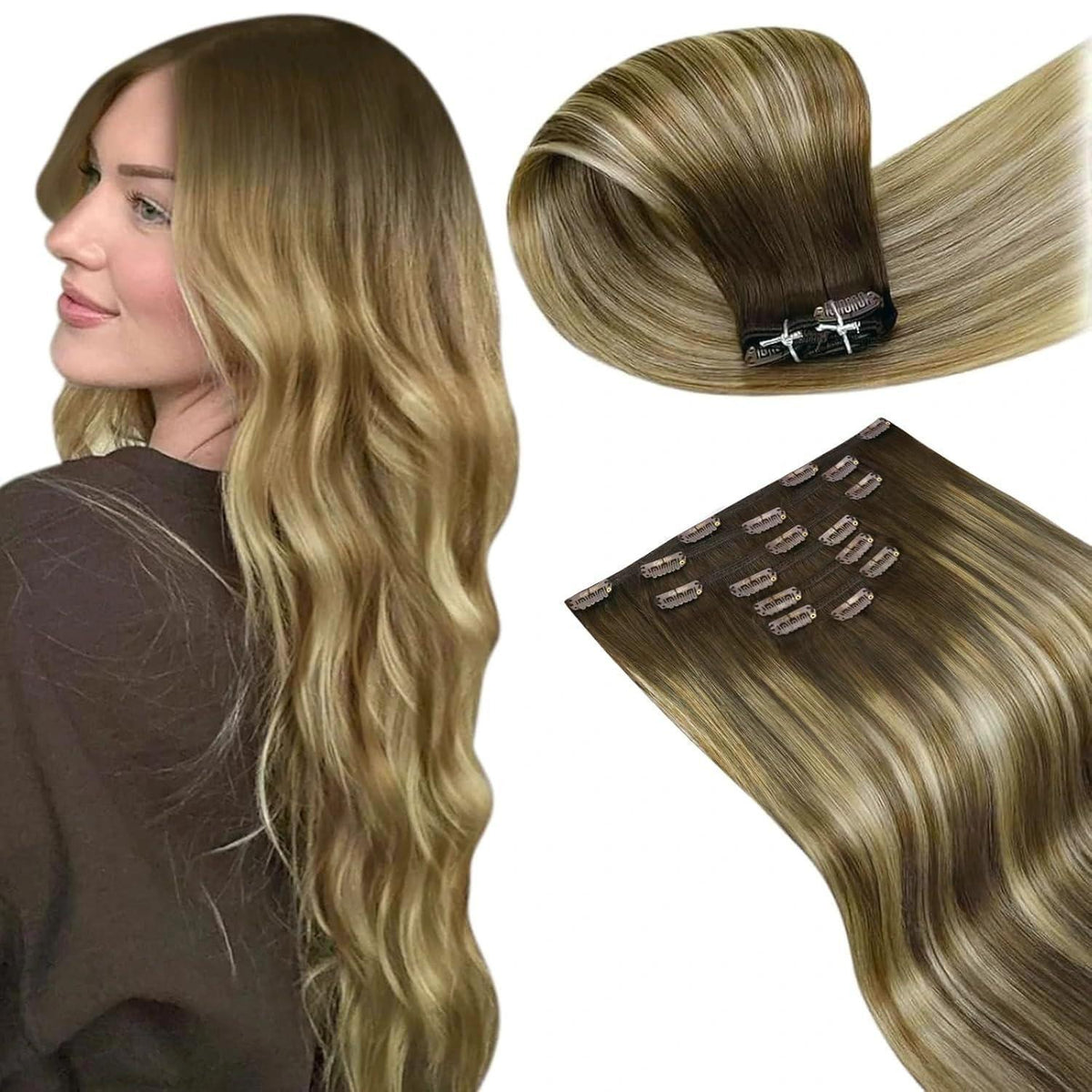 Echthaar Haarverlängerung Braun Balayage 60cm