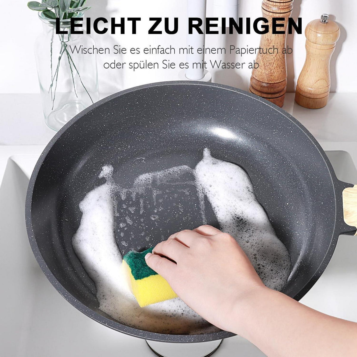 22-teiliges Antihaft Kochgeschirr Set aus Keramik – Grau
