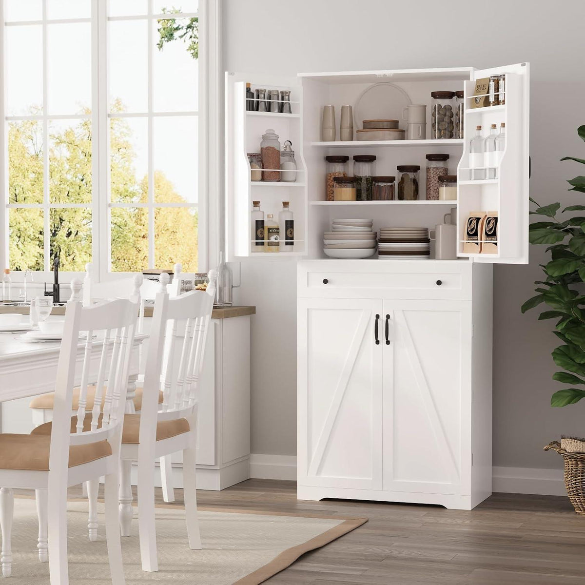 Küchenschrank mit 12 Regalen & Schublade – Weiß