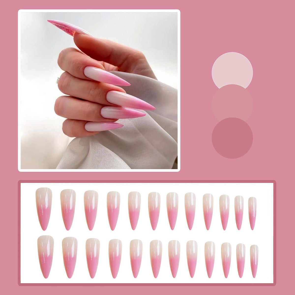 MouyouGlow Stiletto Press on Nails Milchig Weiß Rosa