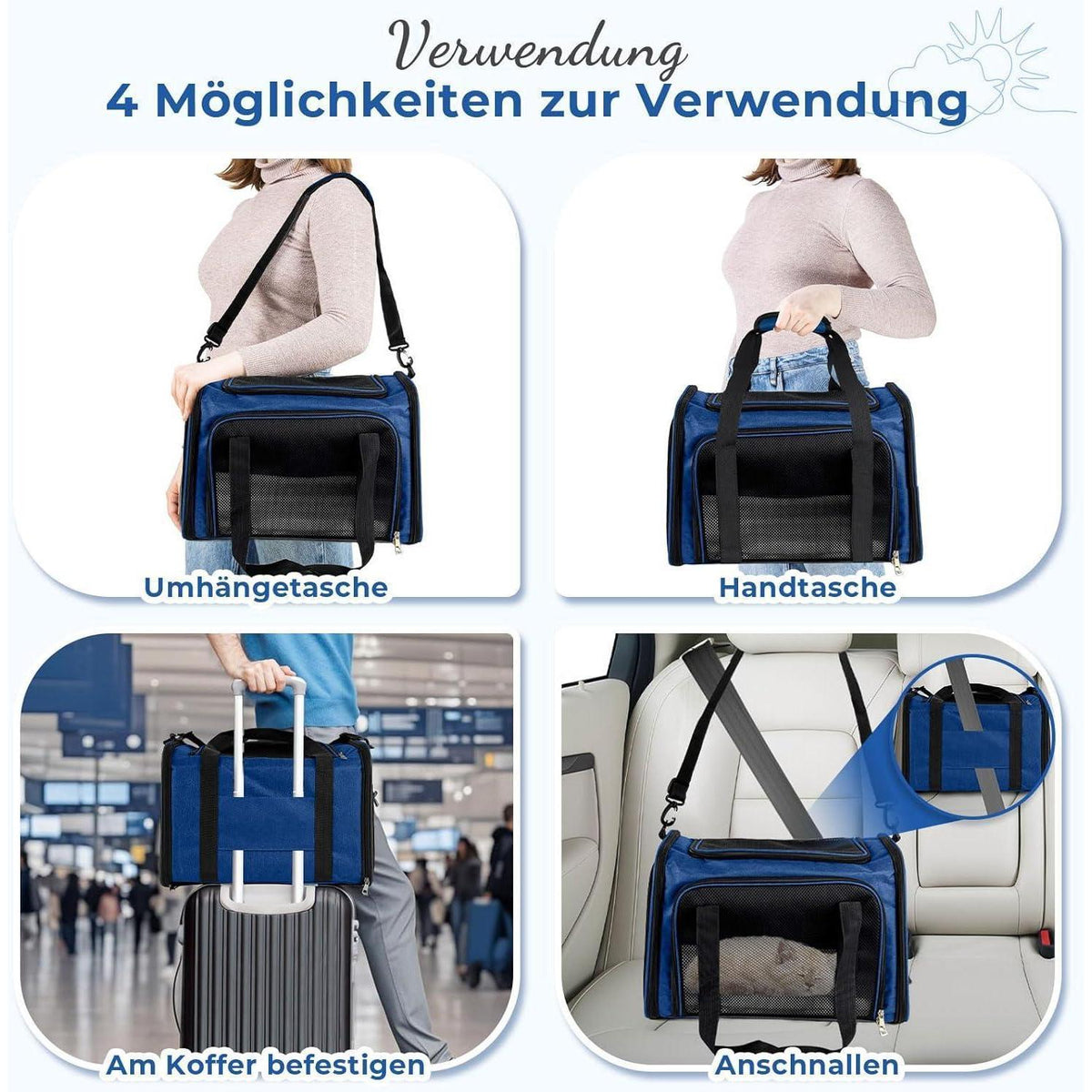 Faltbare Katzentransportbox für Hunde – Tragbar, Dunkelblau, 5kg