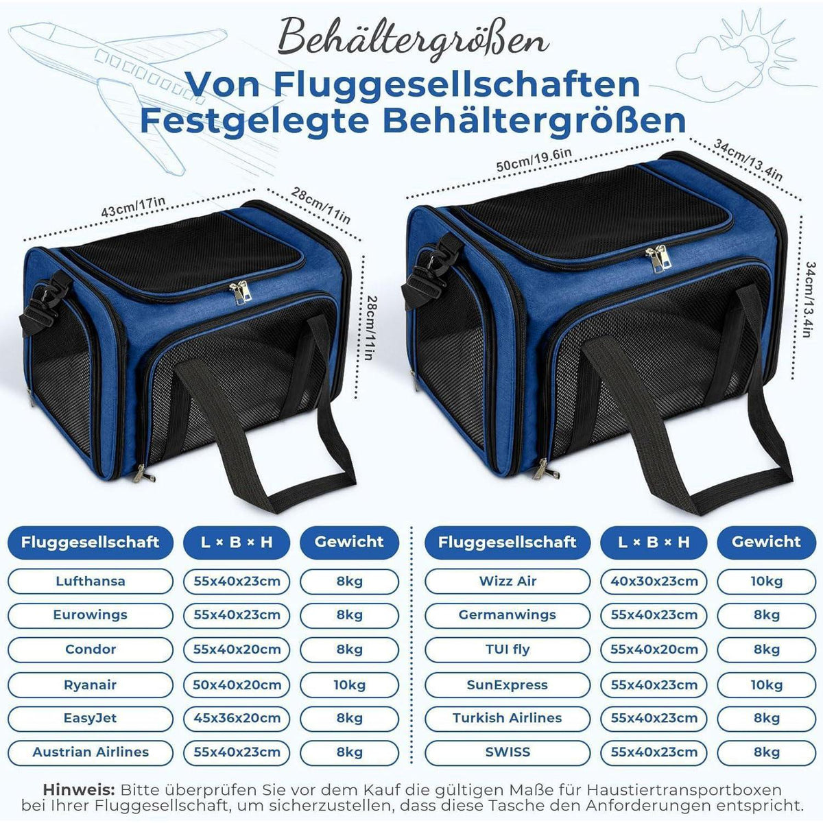 Faltbare Katzentransportbox für Hunde – Tragbar, Dunkelblau, 5kg