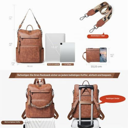 Rucksack Damen Laptopfach 15,6 Zoll Wasserdicht Business in Lederoptik