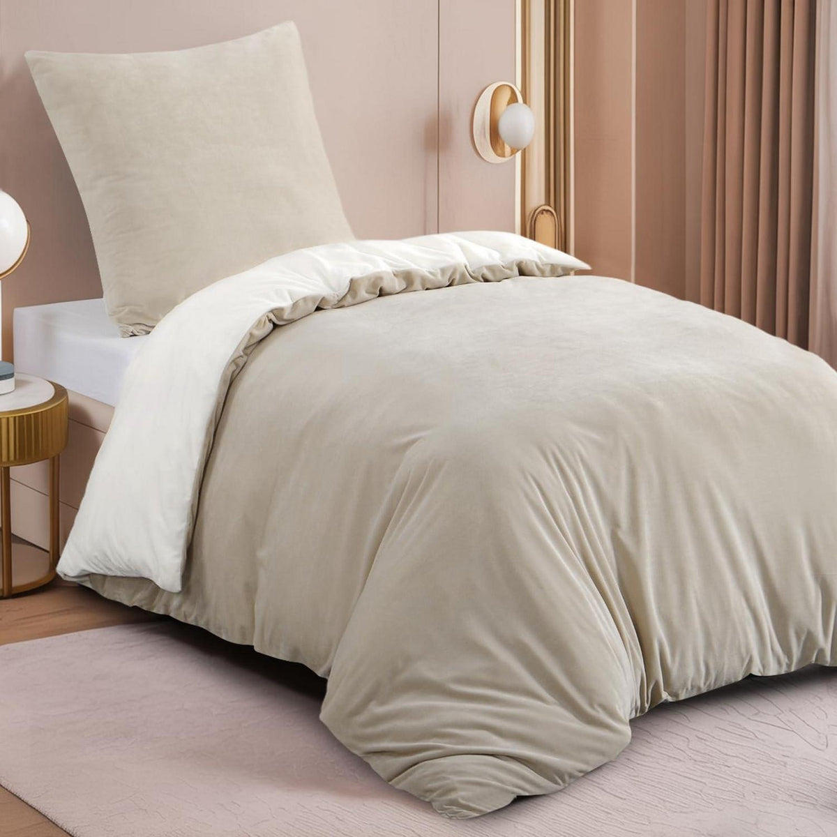 Kuschelige Flanell Bettwäsche 155x220 Beige-Weiß 2teilig