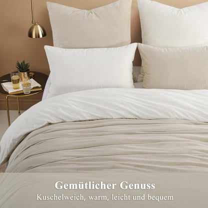 Kuschelige Flanell Bettwäsche 220x240 Beige-Weiß 3-teilig