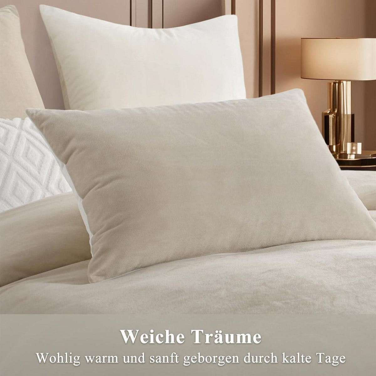 Kuschelige Flanell Bettwäsche 220x240 Beige-Weiß 3-teilig