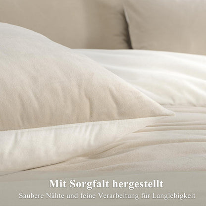 Kuschelige Flanell Bettwäsche 220x240 Beige-Weiß 3-teilig