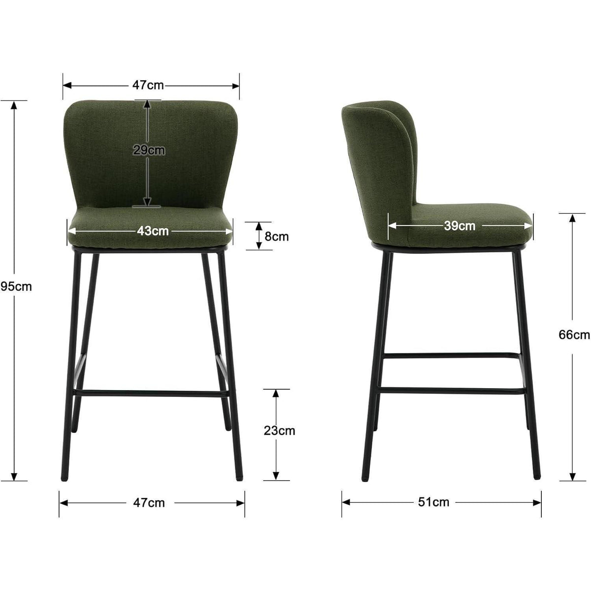 Grüner Barhocker Set (2x) mit Lehne & Fußstütze