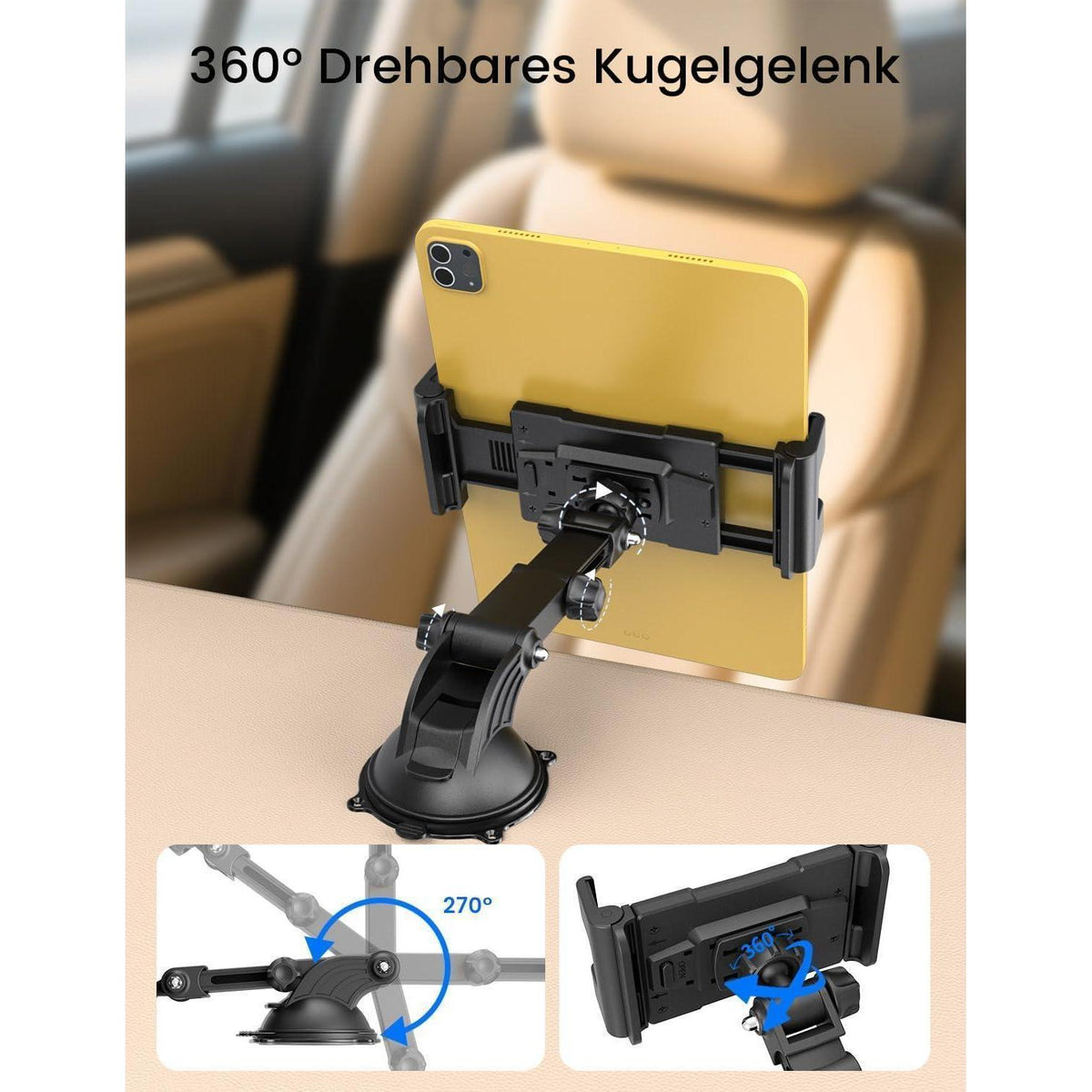 Tablet Halterung Auto 360° Drehbar, Ausziehbar & Waschbar