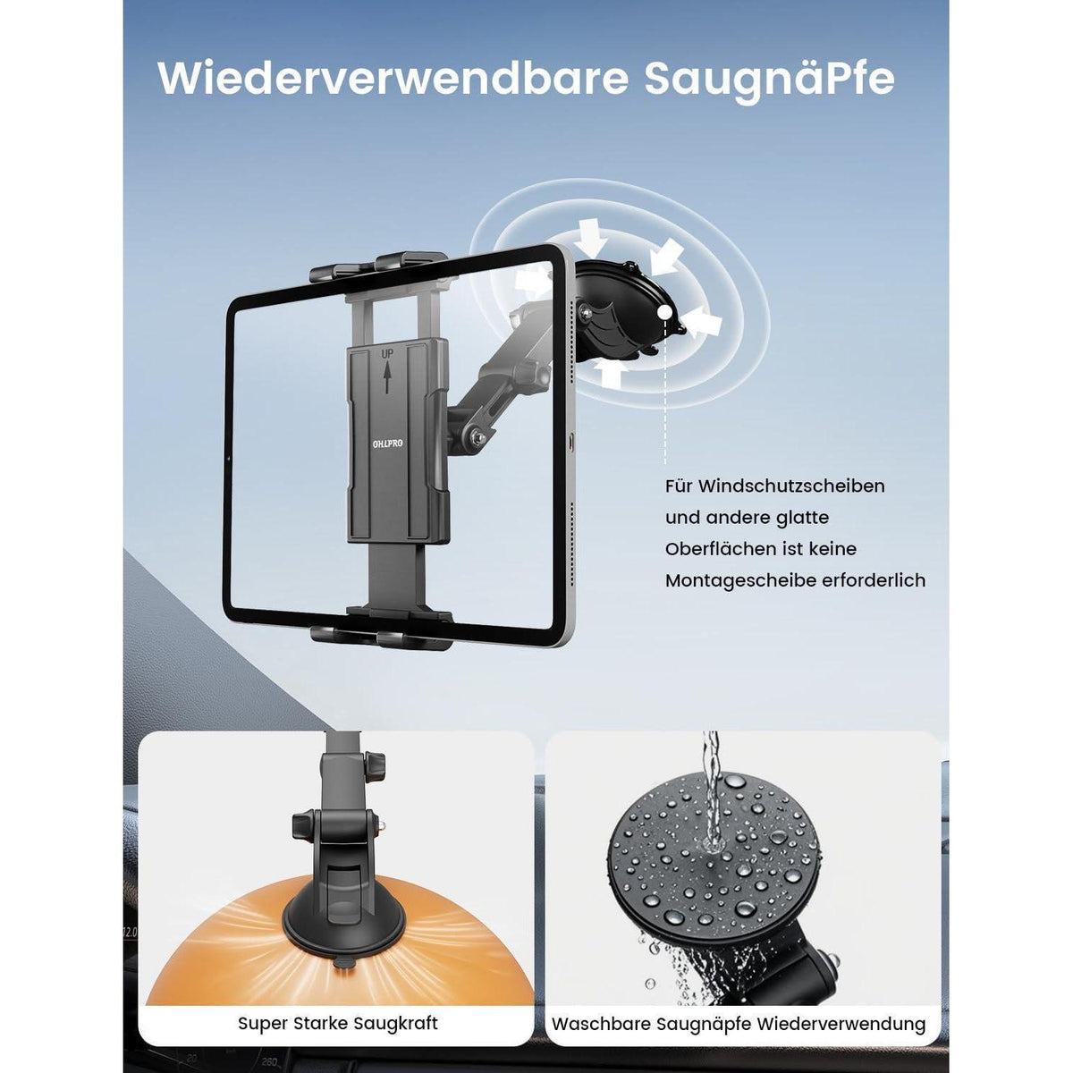 Tablet Halterung Auto 360° Drehbar, Ausziehbar & Waschbar