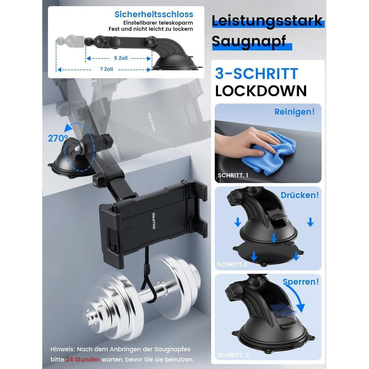 Tablet Halterung Auto 360° Drehbar, Ausziehbar & Waschbar