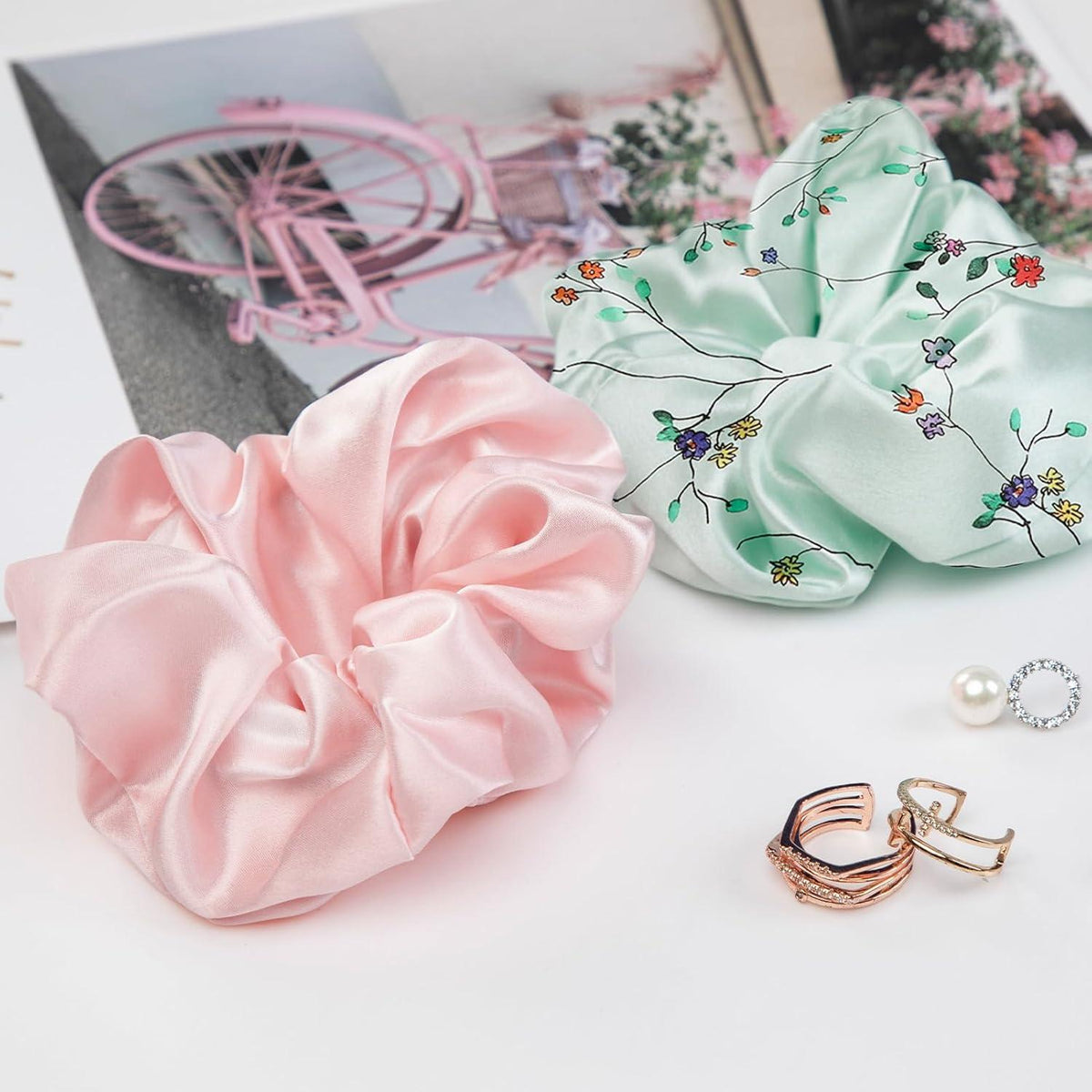 LILYSILK Seide Haarringe Damen Pferdeschwanzhalter Tiefes Rosenrot