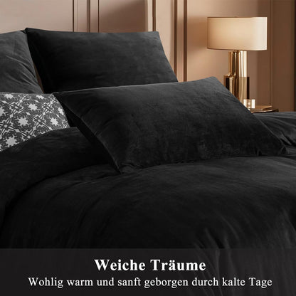 Kuschelige Flanell Bettwäsche Set 200x200 Schwarz 3-teilig