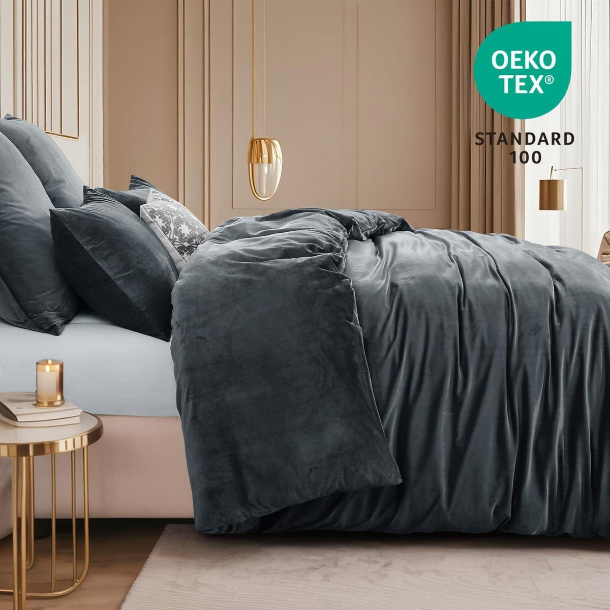 Kuschelige Flanell Bettwäsche Set 220x240 Grau - 3-teilig