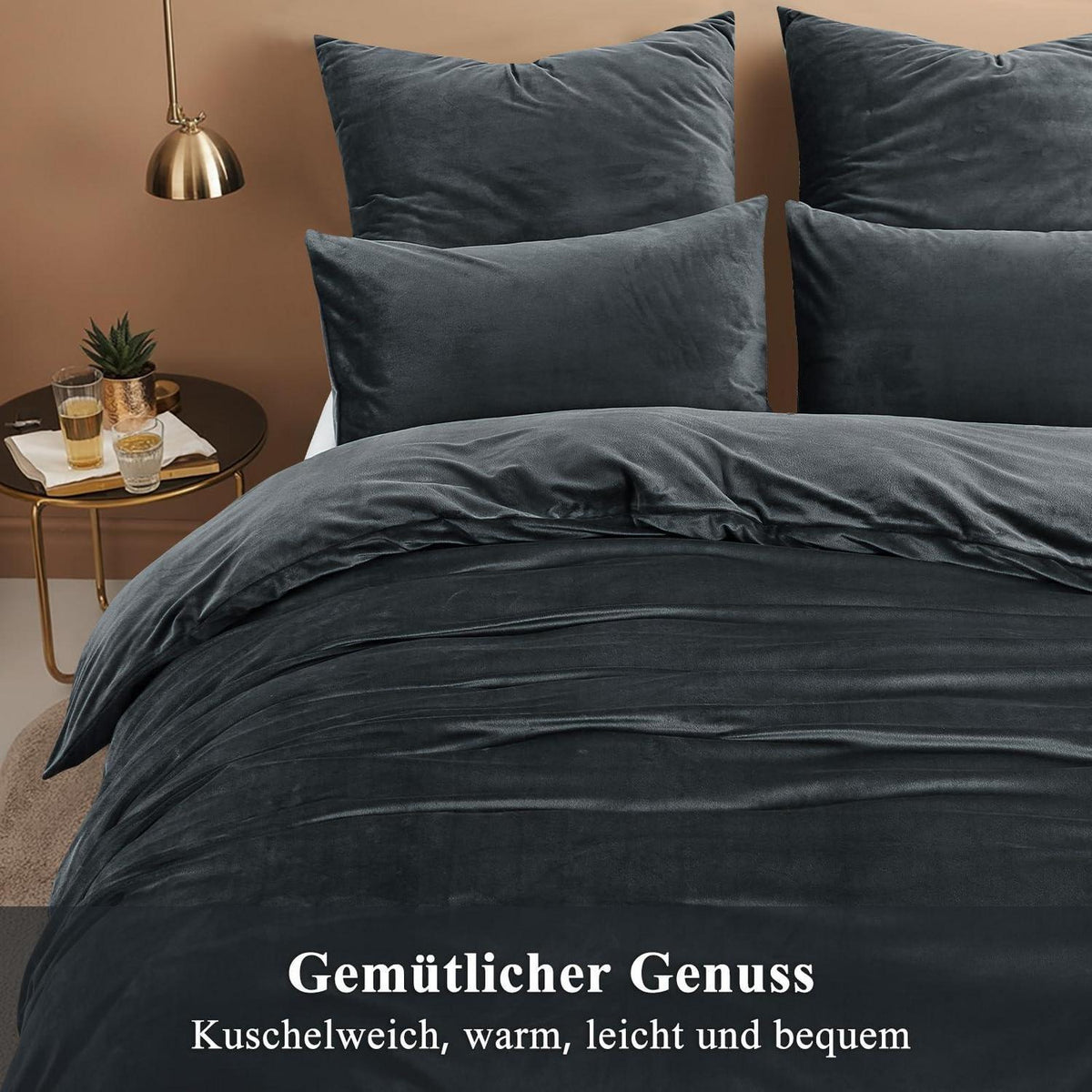 Kuschelige Flanell Bettwäsche Set 220x240 Grau - 3-teilig