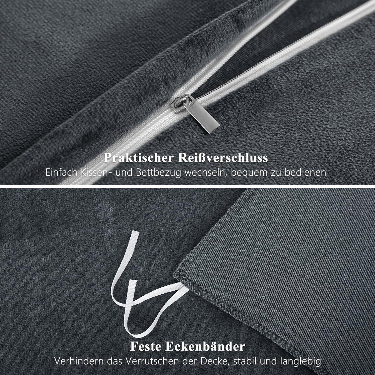 Kuschelige Flanell Bettwäsche Set 220x240 Grau - 3-teilig