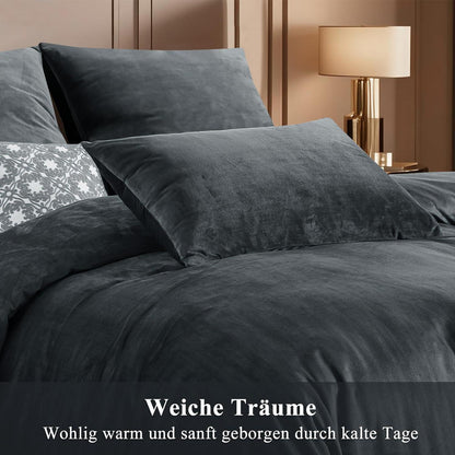 Kuschelige Flanell Bettwäsche Set 220x240 Grau - 3-teilig