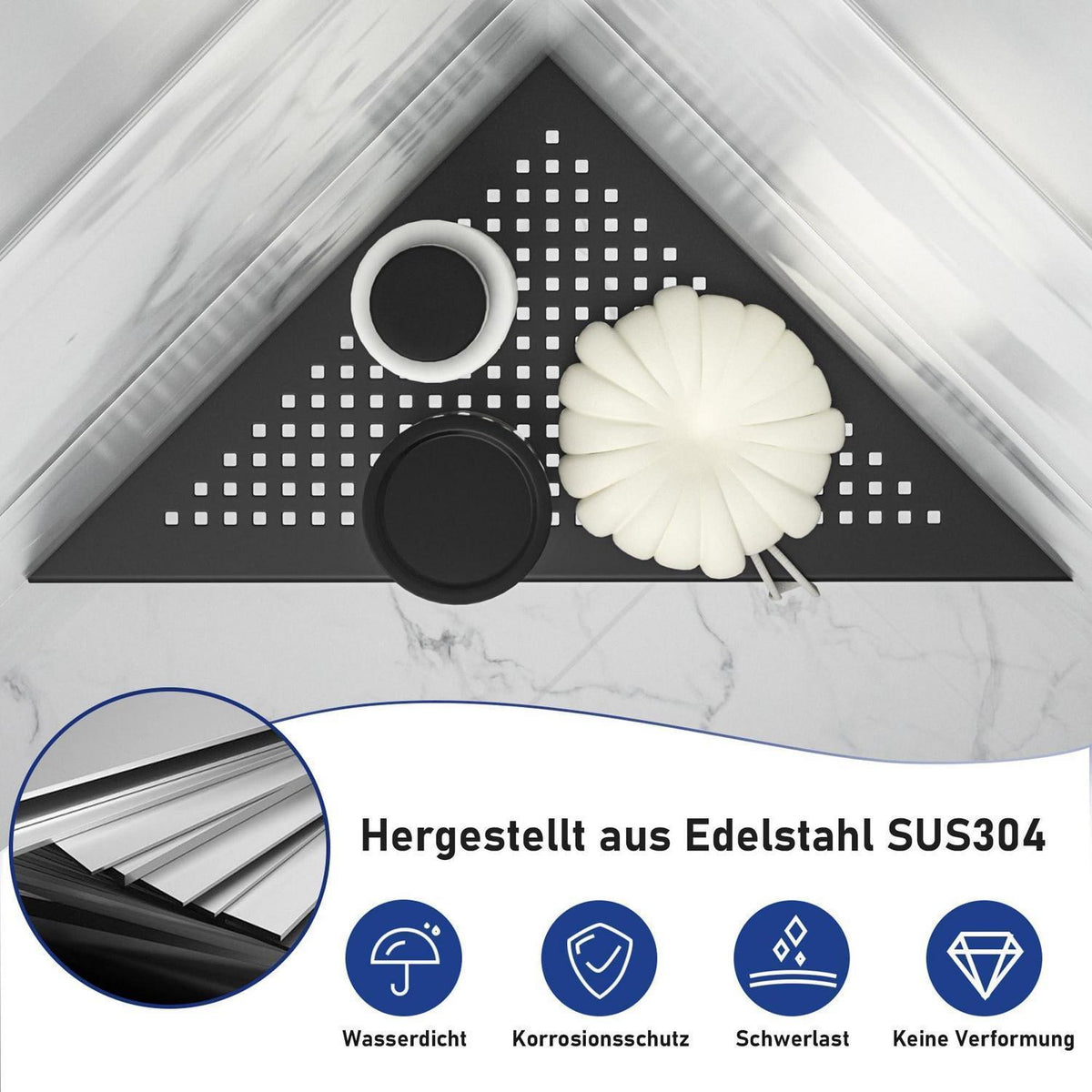 Eck-Duschregal Edelstahl 304 - 2er Set Schwarz, Ablage für Geflieste Wände