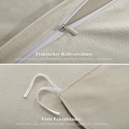 Kuschelige Flanell Bettwäsche Set 220x240 Beige - 3-teilig