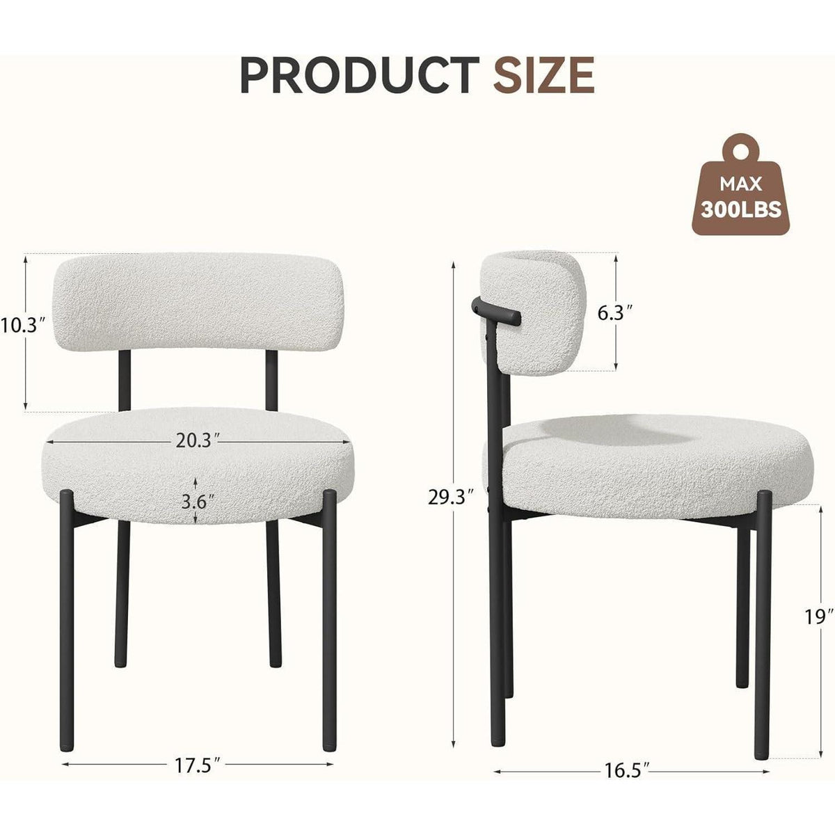6 Esszimmerstühle Bouclé Stoff Creme Weiß Mid-Century Design