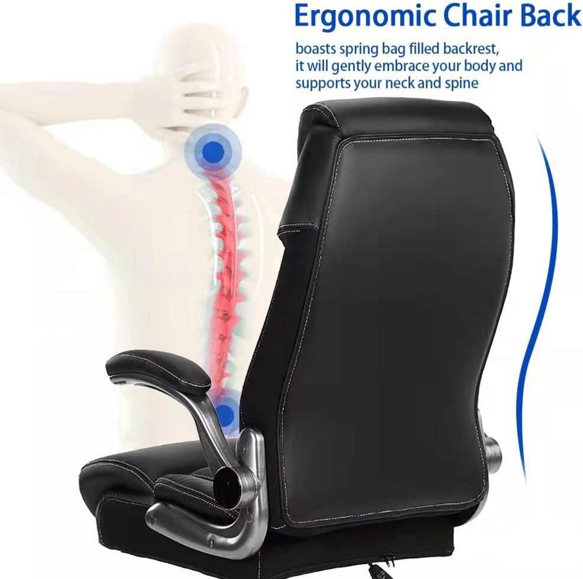 Ergonomischer Bürostuhl Schwarz PU Leder mit Klapparmlehnen