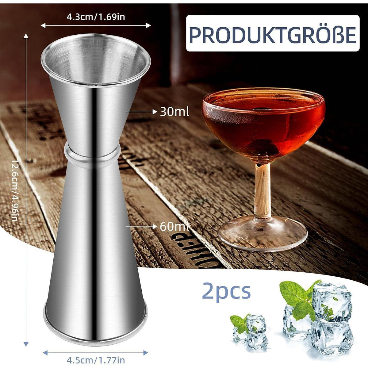 Edelstahl Cocktail Messbecher Set 2er Pack (1oz & 2oz)