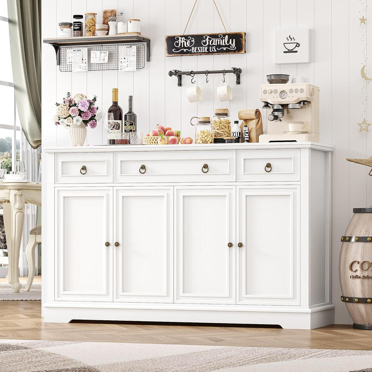 Weißes Sideboard mit Arbeitsplatte & 3 Schubladen