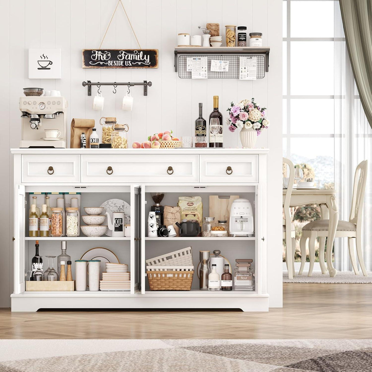 Weißes Sideboard mit Arbeitsplatte & 3 Schubladen