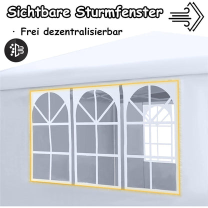 Faltpavillon 2,5x2,5m mit Seitenteilen & Fenstern – Weiß