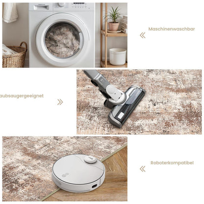 Moderner Wohnzimmerteppich 200x290 cm Taupe – Waschbar & Rutschfest