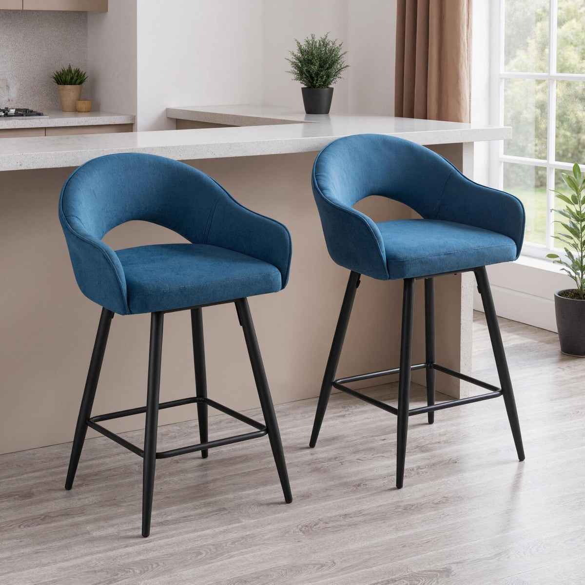 Ya-Home Barhocker 2er Set, Drehbar & Samtbezogen, Blau