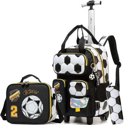 Schulranzen mit Rollen – Kinder Trolley Rucksack Fußball Design