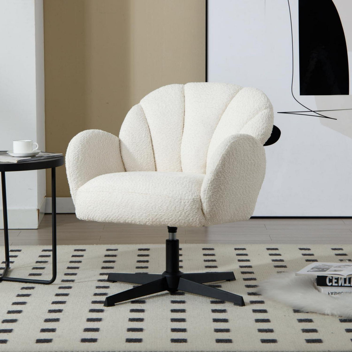 Drehbarer Ohrensessel mit Kunstfell – Weißer Loungesessel für Wohnzimmer