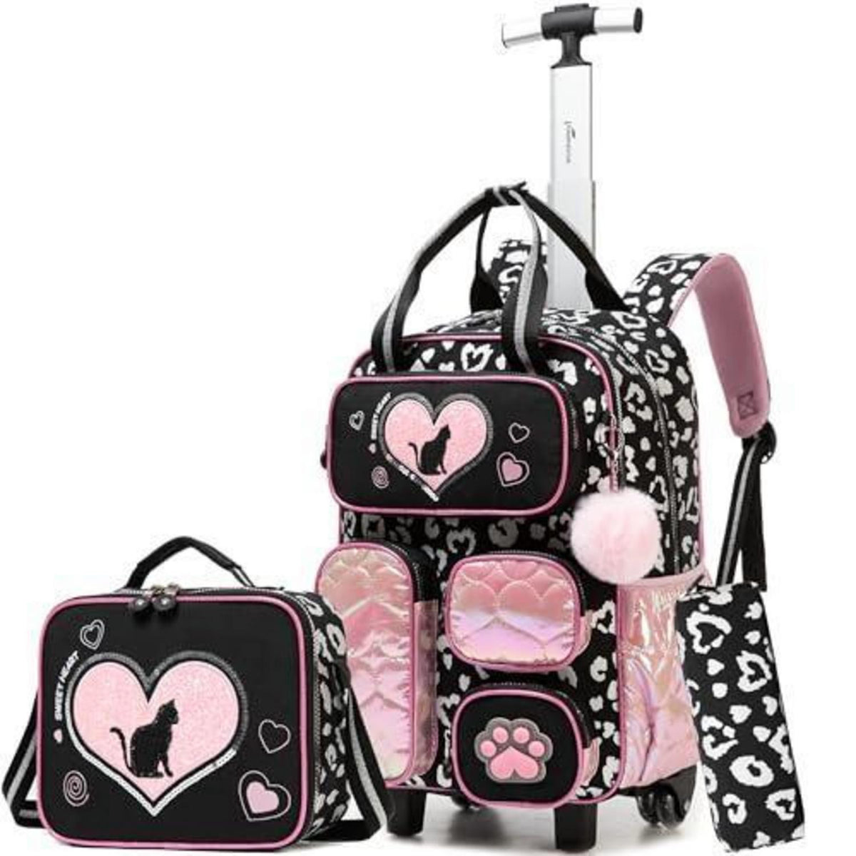 Trolley Rucksack Kinder – Schulrucksack mit Rollen Schwarz & Rosa