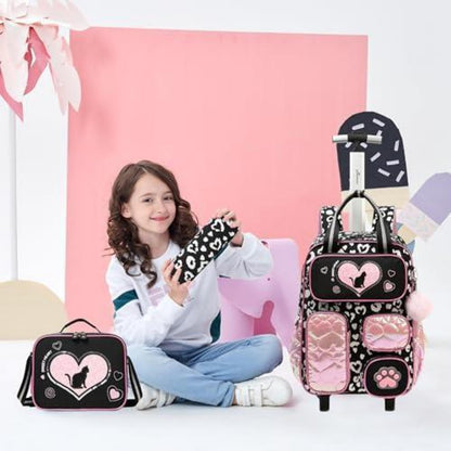 Trolley Rucksack Kinder – Schulrucksack mit Rollen Schwarz & Rosa