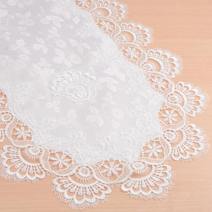 Ovaler Tischläufer Spitze 40x90cm – Gestickte Tischdecke Weiß