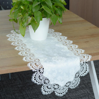 Ovaler Tischläufer Spitze 40x90cm – Gestickte Tischdecke Weiß