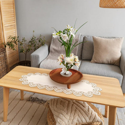 Ovaler Tischläufer Spitze 40x90cm – Gestickte Tischdecke Weiß