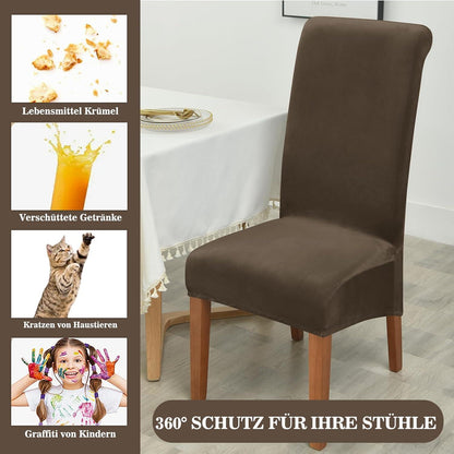 Samt Stuhlhussen 6er Set – Stretchbezüge für Esszimmerstühle