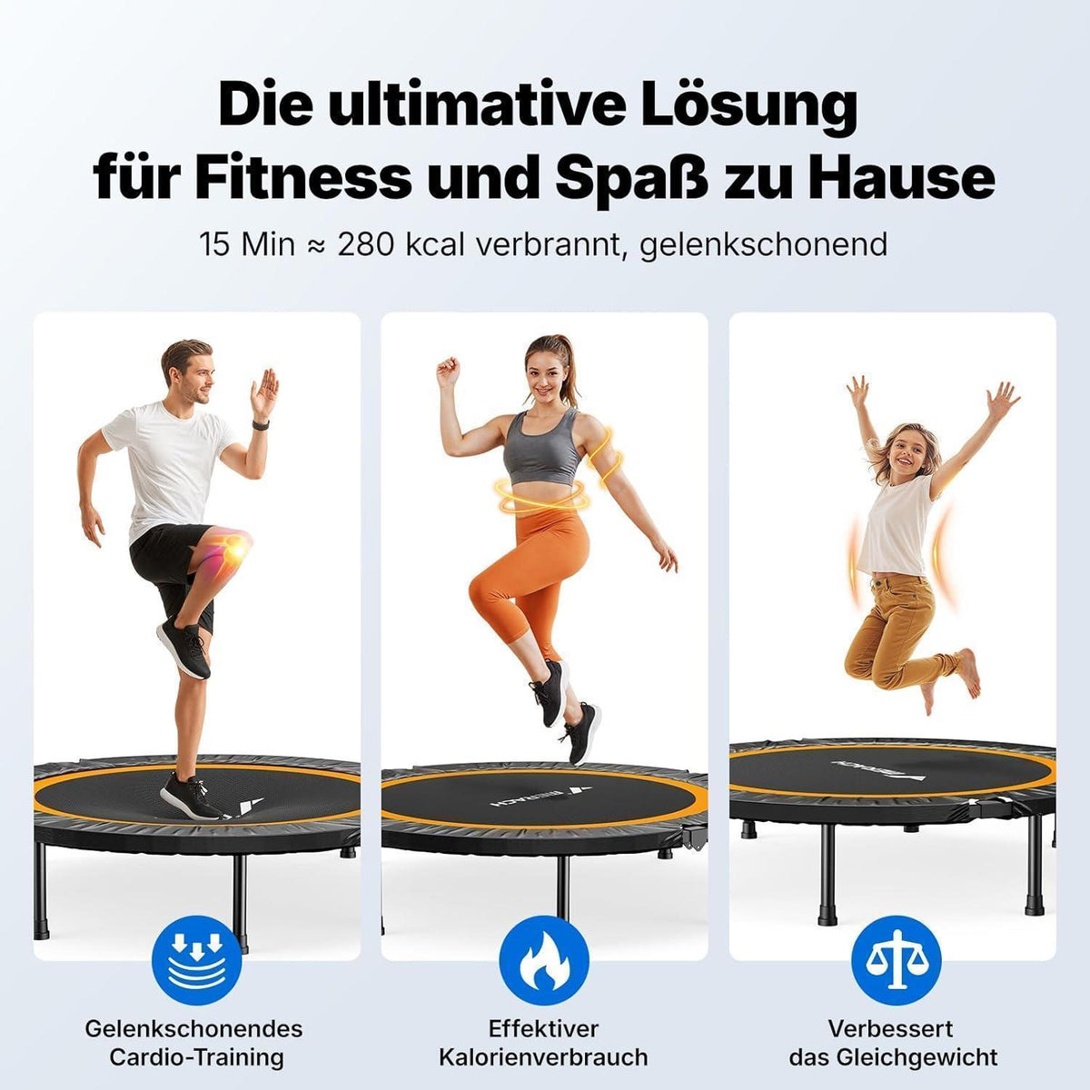 Fitness Trampolin Mini – Faltbar, 102cm/122cm, Leise & Robust