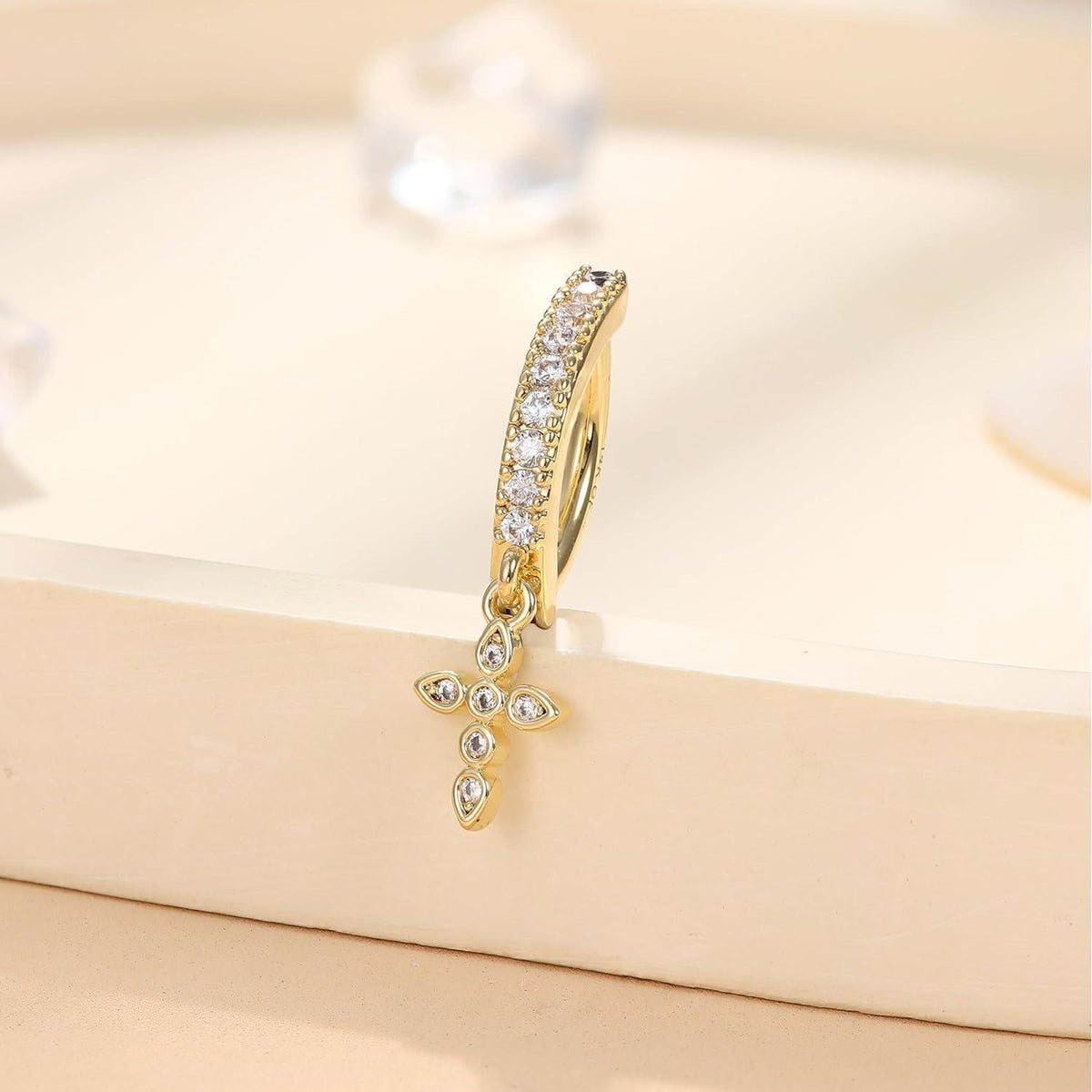 Bauchnabelpiercing Gold Chirurgenstahl mit Zirkonia Kreuz 14G