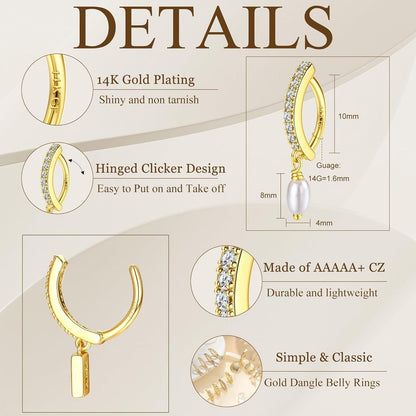 Bauchnabelpiercing Gold Chirurgenstahl mit Zirkonia Perle 14G