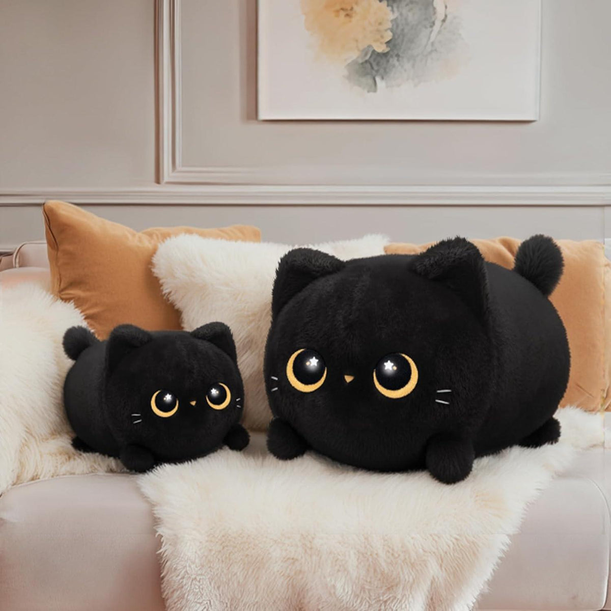 Schwarze Katze Plüschtier – 40cm Kuschelkissen & Geschenk