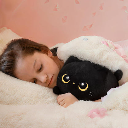 Schwarze Katze Plüschtier – 40cm Kuschelkissen & Geschenk