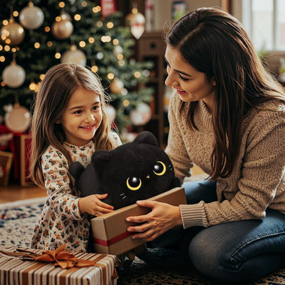 Schwarze Katze Plüschtier – 40cm Kuschelkissen & Geschenk