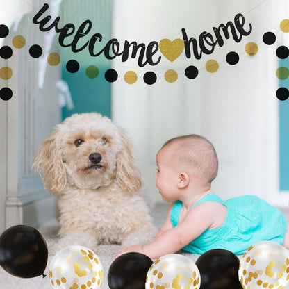Willkommen Home Deko Set Schwarz Gold Girlande Party Deko