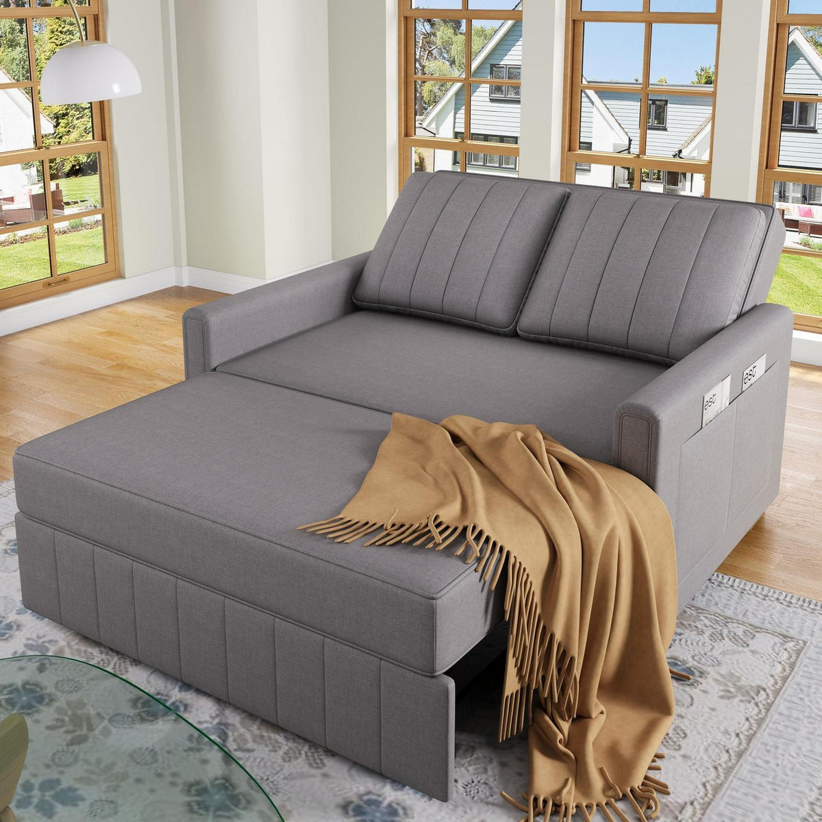 2-Sitzer Schlafsofa mit Bettkasten & verstellbarer Lehne (Antik Grau)