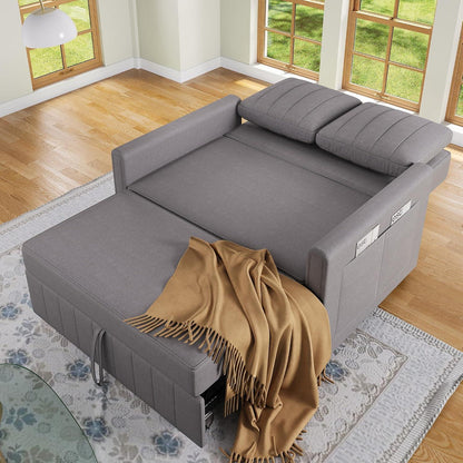 2-Sitzer Schlafsofa mit Bettkasten & verstellbarer Lehne (Antik Grau)