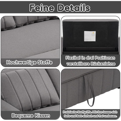 2-Sitzer Schlafsofa mit Bettkasten & verstellbarer Lehne (Antik Grau)
